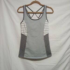 Athleta Workout Tank‎ Top Crisscross Back Athletic Gray Striped Size M